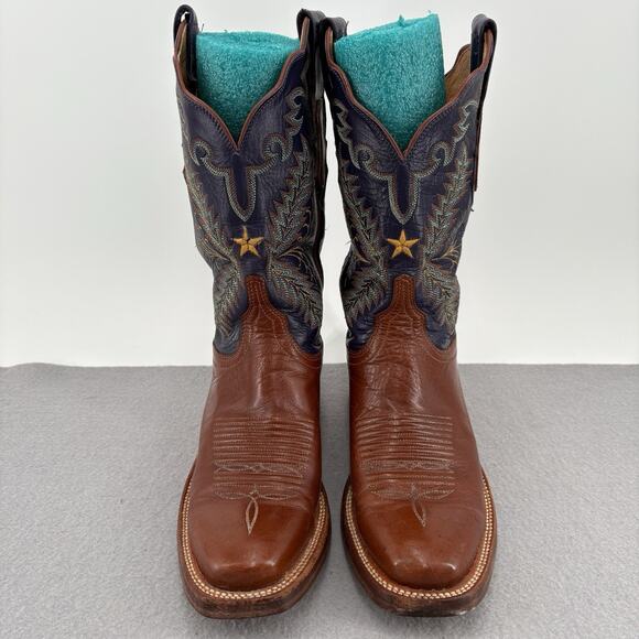 Vintage Lucchese 2000 Boots Womens 6.5B Brown Blue Leather Western Lone Star - Picture 5 of 16